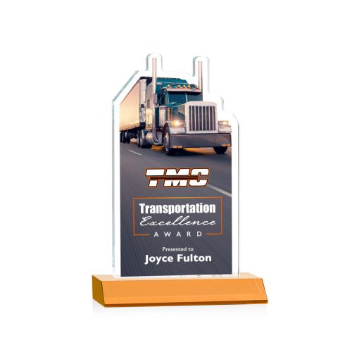 Corporate Awards - Glass Awards - Colored Glass Awards - Longhaul Full Color Amber Abstract / Misc Crystal Award