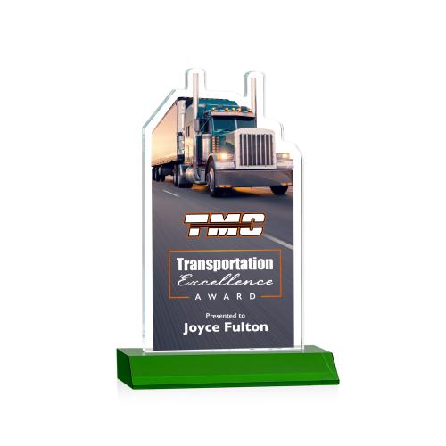 Corporate Awards - Glass Awards - Colored Glass Awards - Longhaul Full Color Green Abstract / Misc Crystal Award