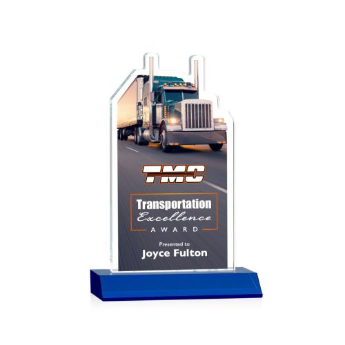 Corporate Awards - Glass Awards - Colored Glass Awards - Longhaul Full Color Blue Abstract / Misc Crystal Award