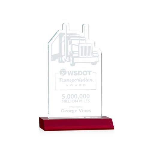 Corporate Awards - Crystal Awards - Colored Crystal - Red Crystal Awards - Longhaul Red Abstract / Misc Crystal Award