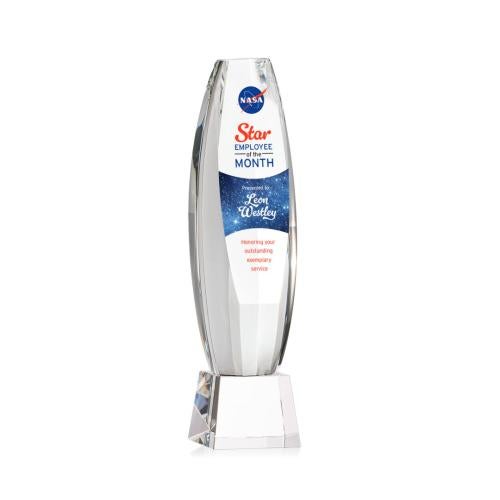 Corporate Awards - Crystal Awards - Crystal Pillar Awards - Hoover Full Color Clear on Robson Base Obelisk Crystal Award