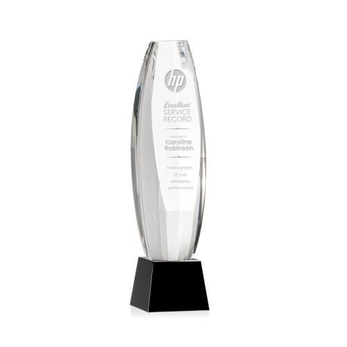 Corporate Awards - Crystal Awards - Crystal Pillar Awards - Hoover Black on Robson Base Obelisk Crystal Award