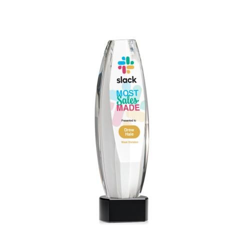 Corporate Awards - Crystal Awards - Crystal Pillar Awards - Hoover Full Color Black on Paragon Base Obelisk Crystal Award