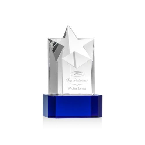 Corporate Awards - Glass Awards - Colored Glass Awards - Berkeley Star on Padova Base - Blue