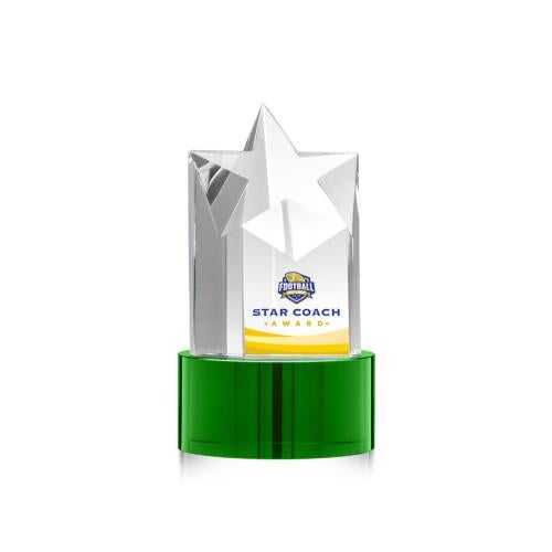 Corporate Awards - Glass Awards - Colored Glass Awards - Berkeley Full Color Green on Marvel Base Star Crystal Award