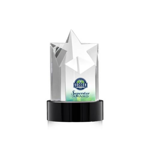 Corporate Awards - Crystal Awards - Crystal Star Awards - Berkeley Full Color Black on Stanrich Base Star Crystal Award