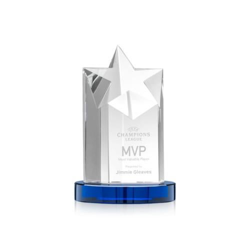 Corporate Awards - Glass Awards - Colored Glass Awards - Berkeley Star on Condor Base - Blue