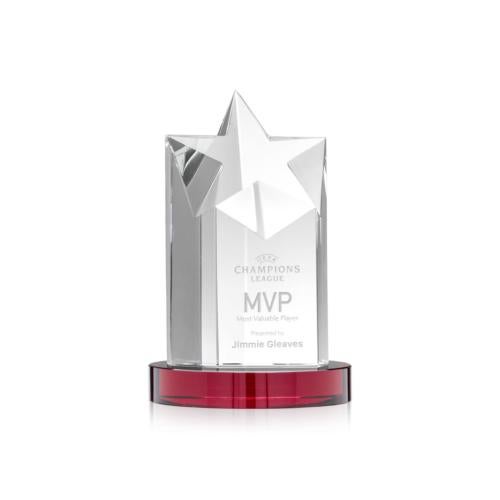 Corporate Awards - Crystal Awards - Colored Crystal - Red Crystal Awards - Berkeley Star on Condor Base - Red