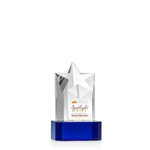 Corporate Awards - Glass Awards - Colored Glass Awards - Berkeley Full Color Blue on Padova Base Star Crystal Award