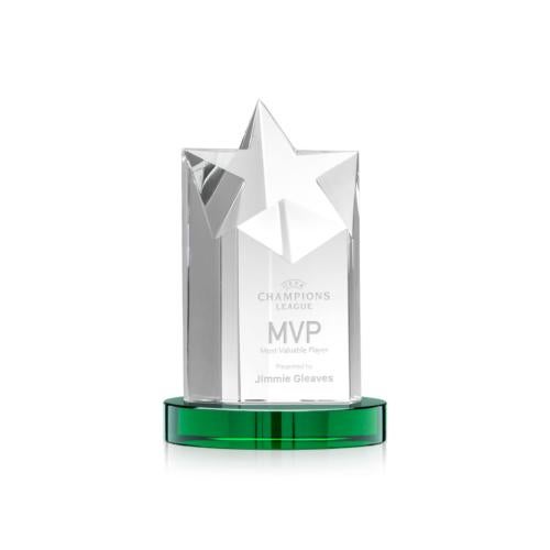 Corporate Awards - Glass Awards - Colored Glass Awards - Berkeley Star on Condor Base - Green