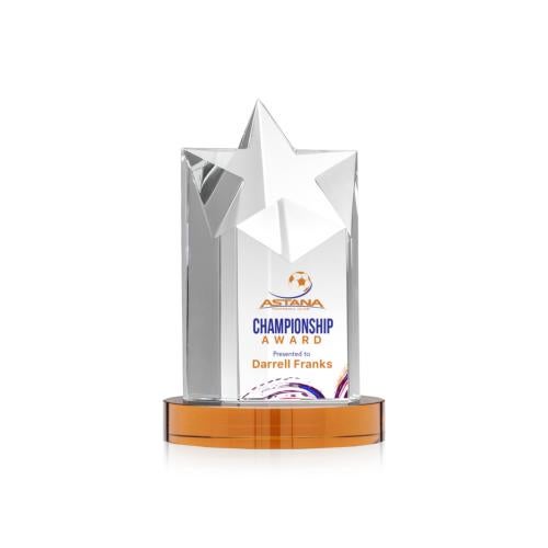 Corporate Awards - Glass Awards - Colored Glass Awards - Berkeley Full Color Amber on Condor Base Star Crystal Award