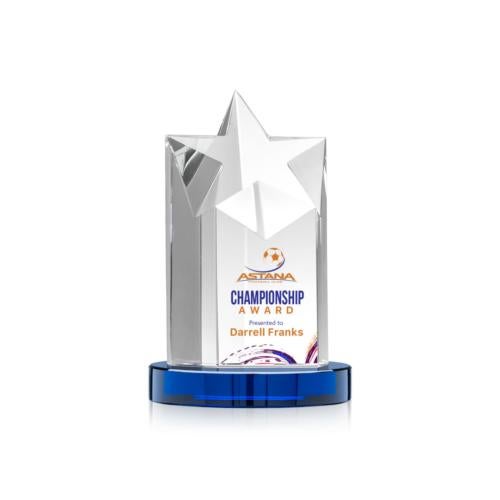 Corporate Awards - Glass Awards - Colored Glass Awards - Berkeley Full Color Blue on Condor Base Star Crystal Award