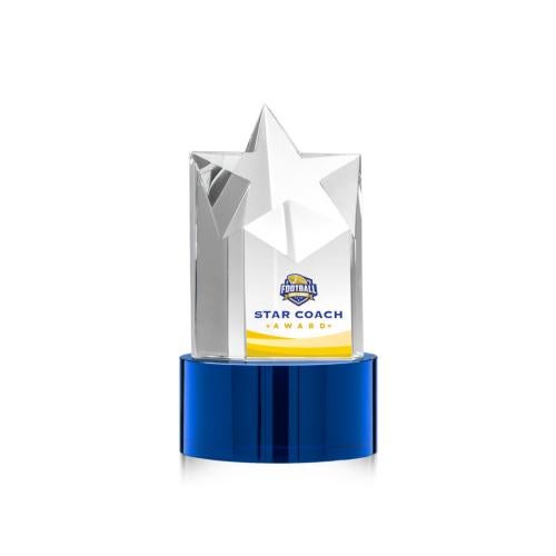 Corporate Awards - Glass Awards - Colored Glass Awards - Berkeley Full Color Blue on Marvel Base Star Crystal Award