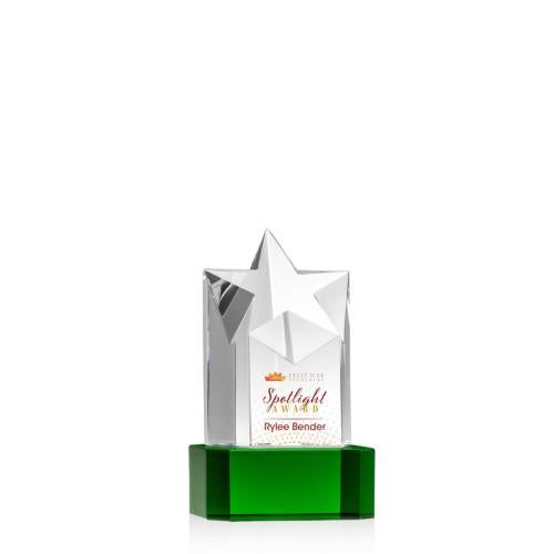 Corporate Awards - Glass Awards - Colored Glass Awards - Berkeley Full Color Green on Padova Base Star Crystal Award