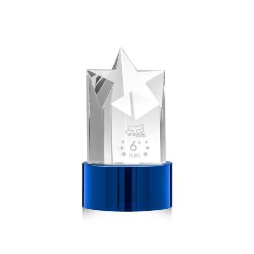 Corporate Awards - Glass Awards - Colored Glass Awards - Berkeley Star on Marvel Base - Blue