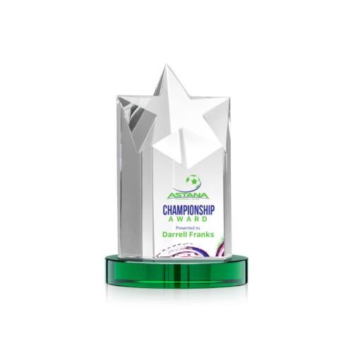 Corporate Awards - Glass Awards - Colored Glass Awards - Berkeley Full Color Green on Condor Base Star Crystal Award