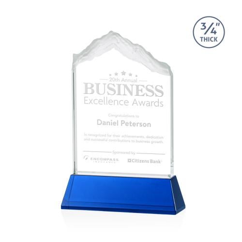 Corporate Awards - Glass Awards - Colored Glass Awards - Everest Blue on Newhaven Peak Crystal Award
