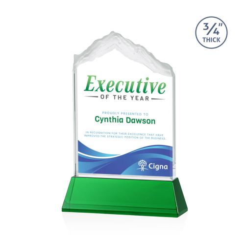 Corporate Awards - Glass Awards - Colored Glass Awards - Everest Full Color Green on Newhaven Peak Crystal Award
