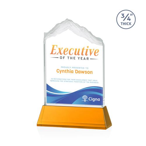 Corporate Awards - Glass Awards - Colored Glass Awards - Everest Full Color Amber on Newhaven Peak Crystal Award