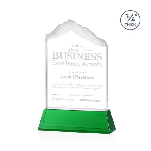 Corporate Awards - Glass Awards - Colored Glass Awards - Everest Green on Newhaven Peak Crystal Award