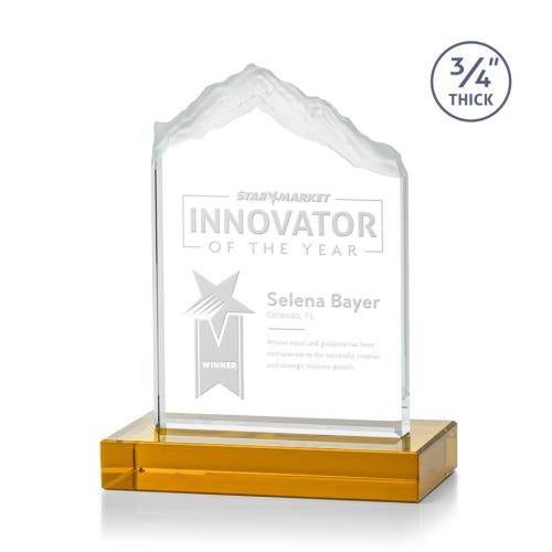 Corporate Awards - Glass Awards - Colored Glass Awards - Everest Amber Peak Crystal Award