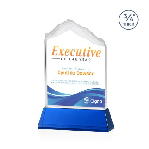 Corporate Awards - Glass Awards - Colored Glass Awards - Everest Full Color Blue on Newhaven Peak Crystal Award