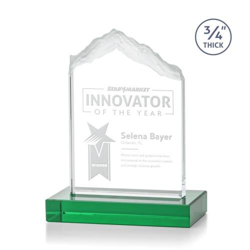 Corporate Awards - Glass Awards - Colored Glass Awards - Everest Green Peak Crystal Award