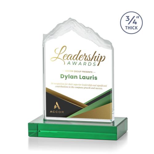 Corporate Awards - Glass Awards - Colored Glass Awards - Everest Full Color Green Peak Crystal Award