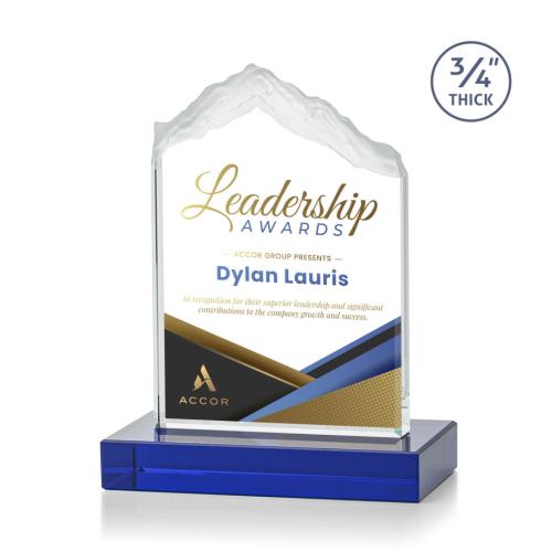 Corporate Awards - Glass Awards - Colored Glass Awards - Everest Full Color Blue Peak Crystal Award