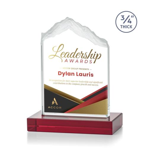 Corporate Awards - Crystal Awards - Colored Crystal - Red Crystal Awards - Everest Full Color Red Peak Crystal Award