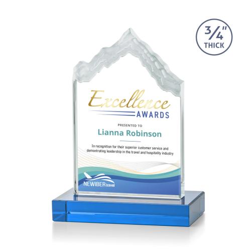 Corporate Awards - Award Shapes - Mountain Awards - McKinley Full Color Sky Blue Peak Crystal Award