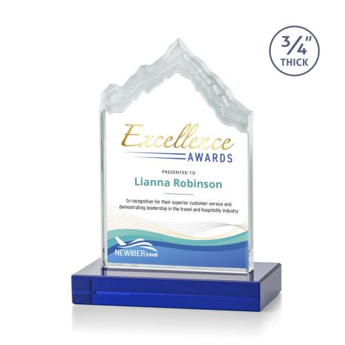 Corporate Awards - Glass Awards - Colored Glass Awards - McKinley Full Color Blue Peak Crystal Award