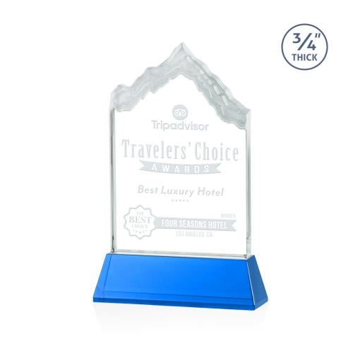 Corporate Awards - Award Shapes - Mountain Awards - McKinley Sky Blue on Newhaven Peak Crystal Award