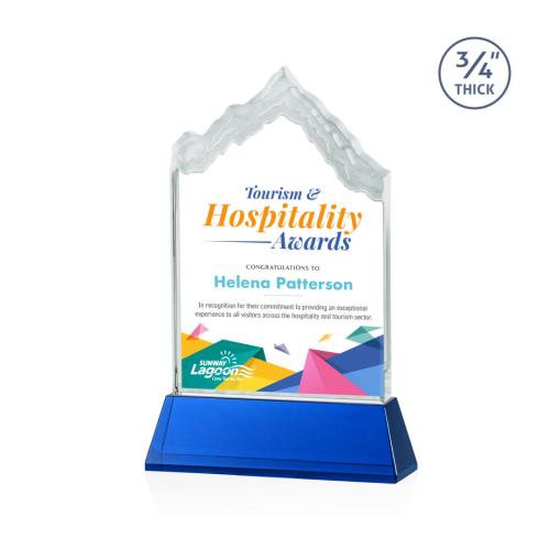 Corporate Awards - Glass Awards - Colored Glass Awards - McKinley Full Color Blue on Newhaven Peak Crystal Award