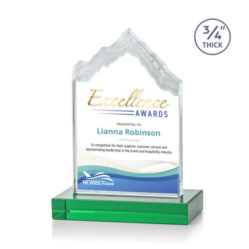 Corporate Awards - Glass Awards - Colored Glass Awards - McKinley Full Color Green Peak Crystal Award