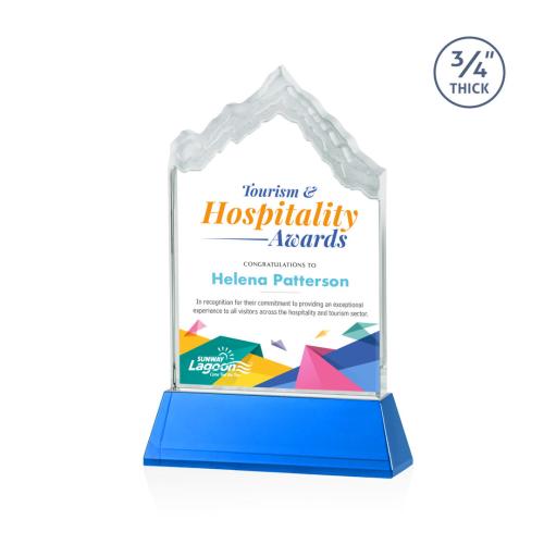 Corporate Awards - Award Shapes - Mountain Awards - McKinley Full Color Sky Blue on Newhaven Peak Crystal Award