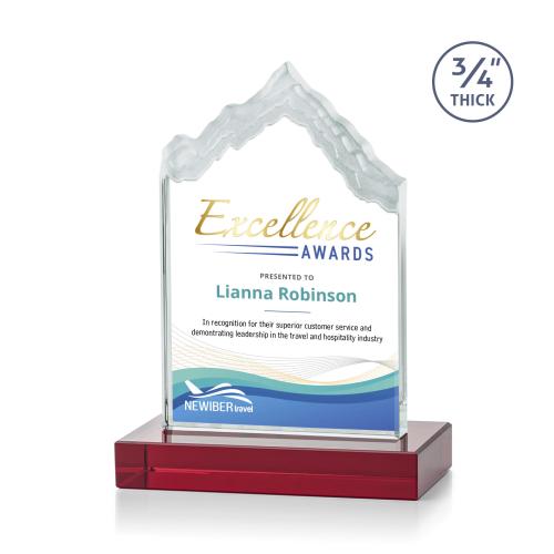 Corporate Awards - Crystal Awards - Colored Crystal - Red Crystal Awards - McKinley Full Color Red Peak Crystal Award