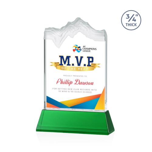Corporate Awards - Glass Awards - Colored Glass Awards - Kilimanjaro Full Color Green on Newhaven Peak Crystal Award
