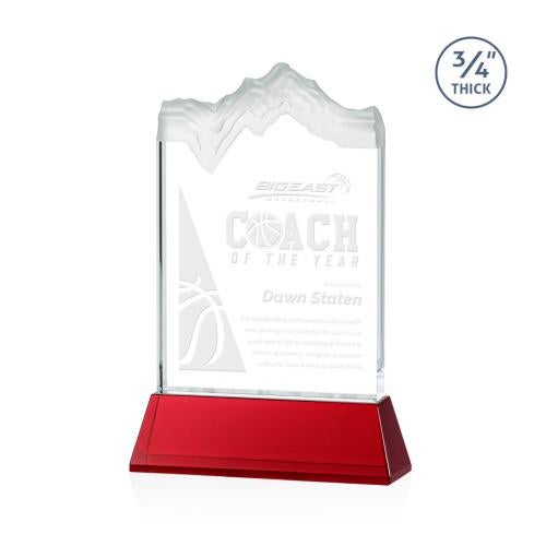 Corporate Awards - Crystal Awards - Colored Crystal - Red Crystal Awards - Kilimanjaro Red on Newhaven Peak Crystal Award