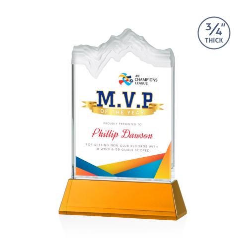 Corporate Awards - Glass Awards - Colored Glass Awards - Kilimanjaro Full Color Amber on Newhaven Peak Crystal Award