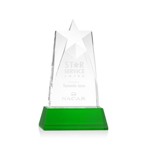 Corporate Awards - Glass Awards - Colored Glass Awards - Millington Star on Base - Green