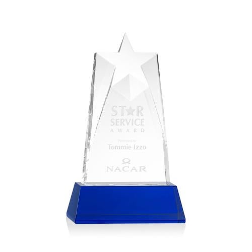 Corporate Awards - Glass Awards - Colored Glass Awards - Millington Star on Base - Blue