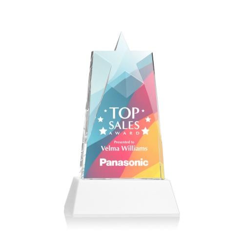 Corporate Awards - Crystal Awards - Crystal Star Awards - Millington Full Color White on Base Star Crystal Award