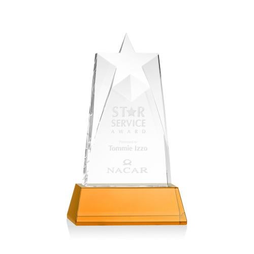 Corporate Awards - Glass Awards - Colored Glass Awards - Millington Star on Base - Amber