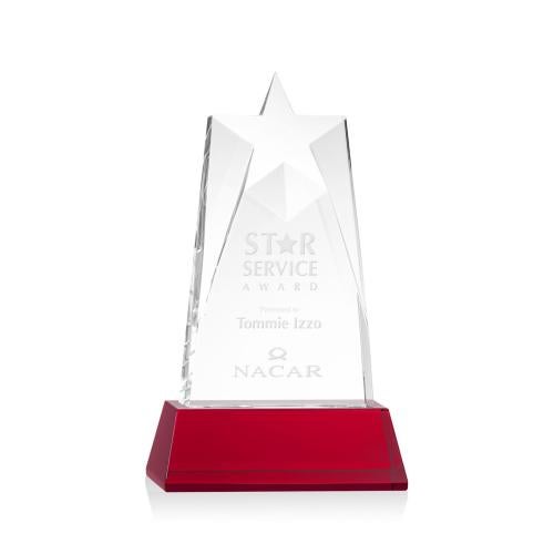 Corporate Awards - Crystal Awards - Colored Crystal - Red Crystal Awards - Millington Star on Base - Red