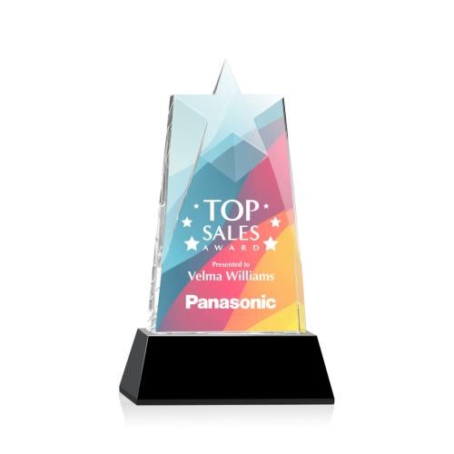 Corporate Awards - Crystal Awards - Crystal Star Awards - Millington Full Color Black on Base Star Crystal Award