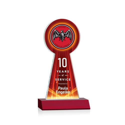 Corporate Awards - Crystal Awards - Colored Crystal - Red Crystal Awards - Laidlaw Full Color Red Circle Crystal Award