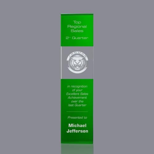 Corporate Awards - Crystal Awards - Crystal Pillar Awards - Araceli Tower 3D Green Obelisk Crystal Award