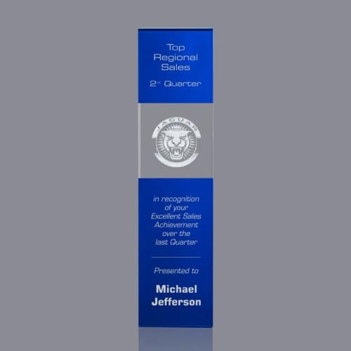 Corporate Awards - Crystal Awards - Crystal Pillar Awards - Araceli Tower 3D Blue Obelisk Crystal Award