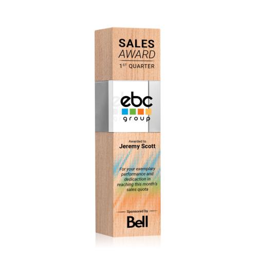 Corporate Awards - Crystal Awards - Crystal Pillar Awards - Araceli Full Color Beechwood Obelisk Wood Award